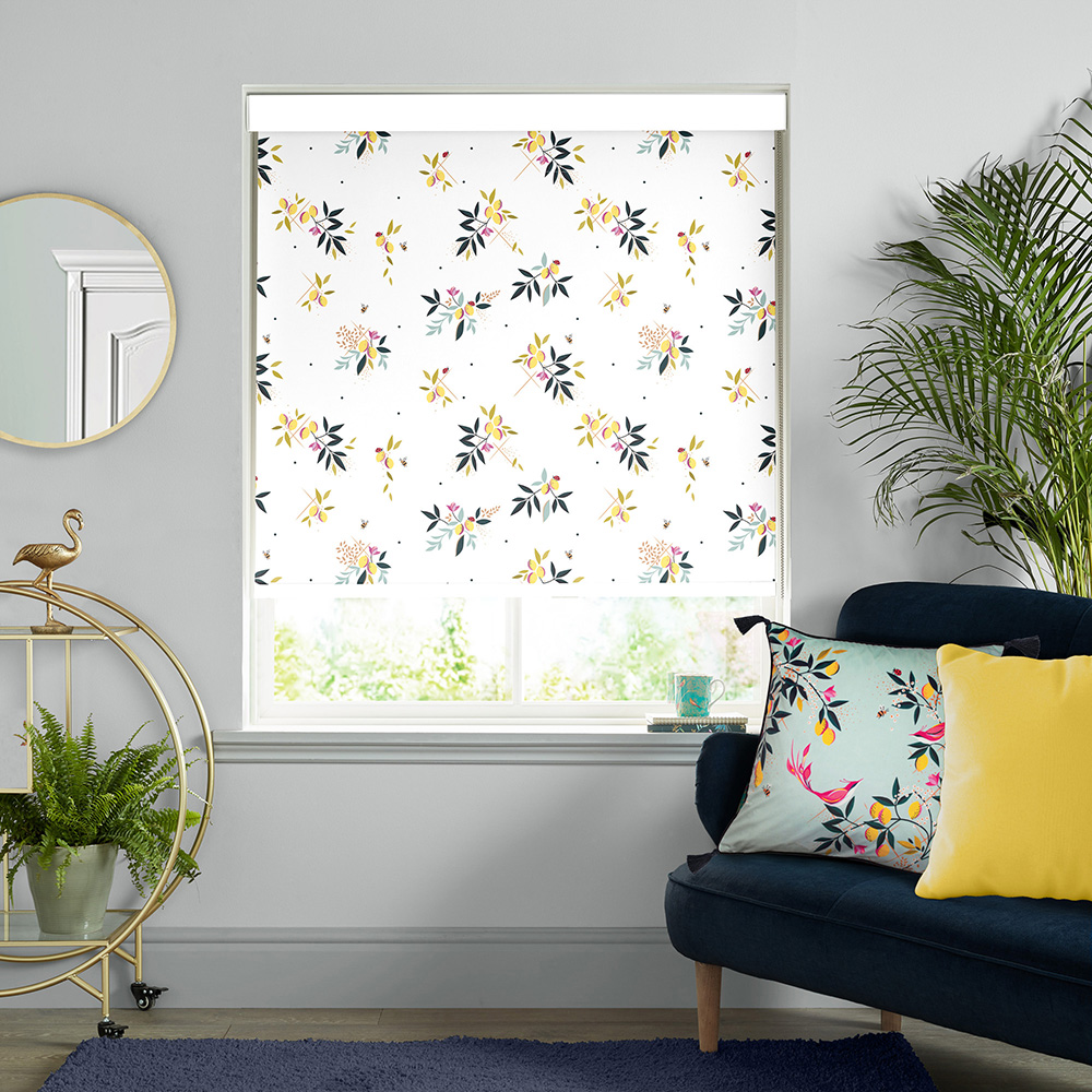 Lemon Cluster White Roller Blind