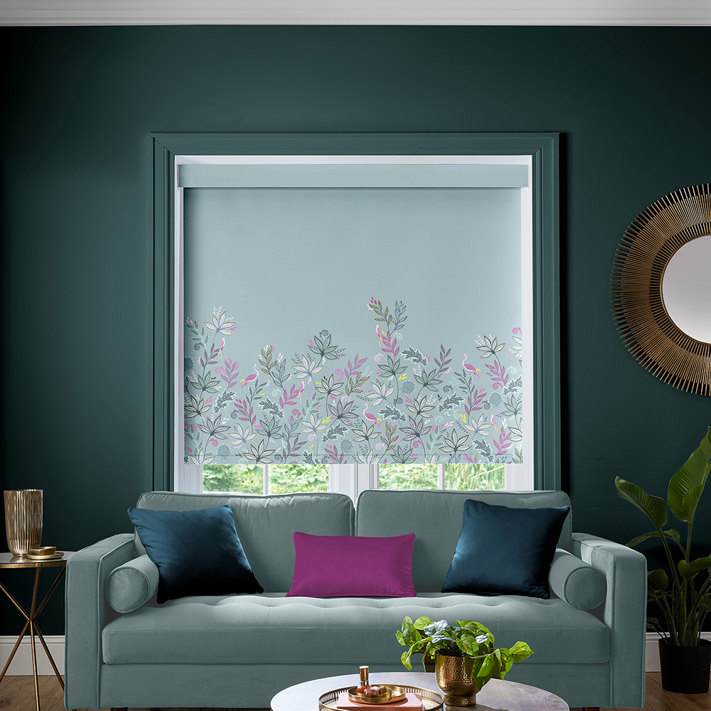 Botanic Paradise Border Dusky Blue Roller Blind