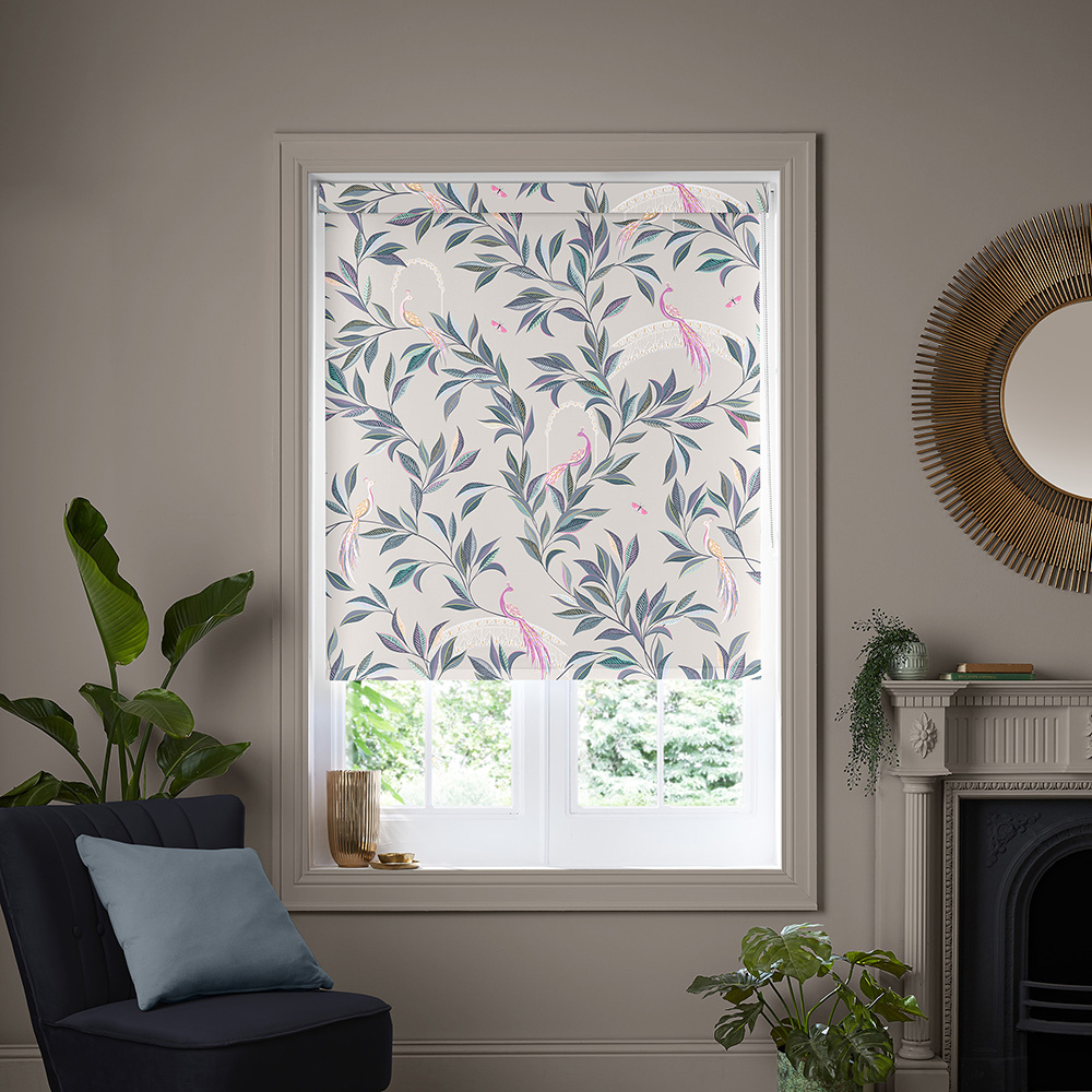 Ornamental Peacock Warm Grey Roller Blind