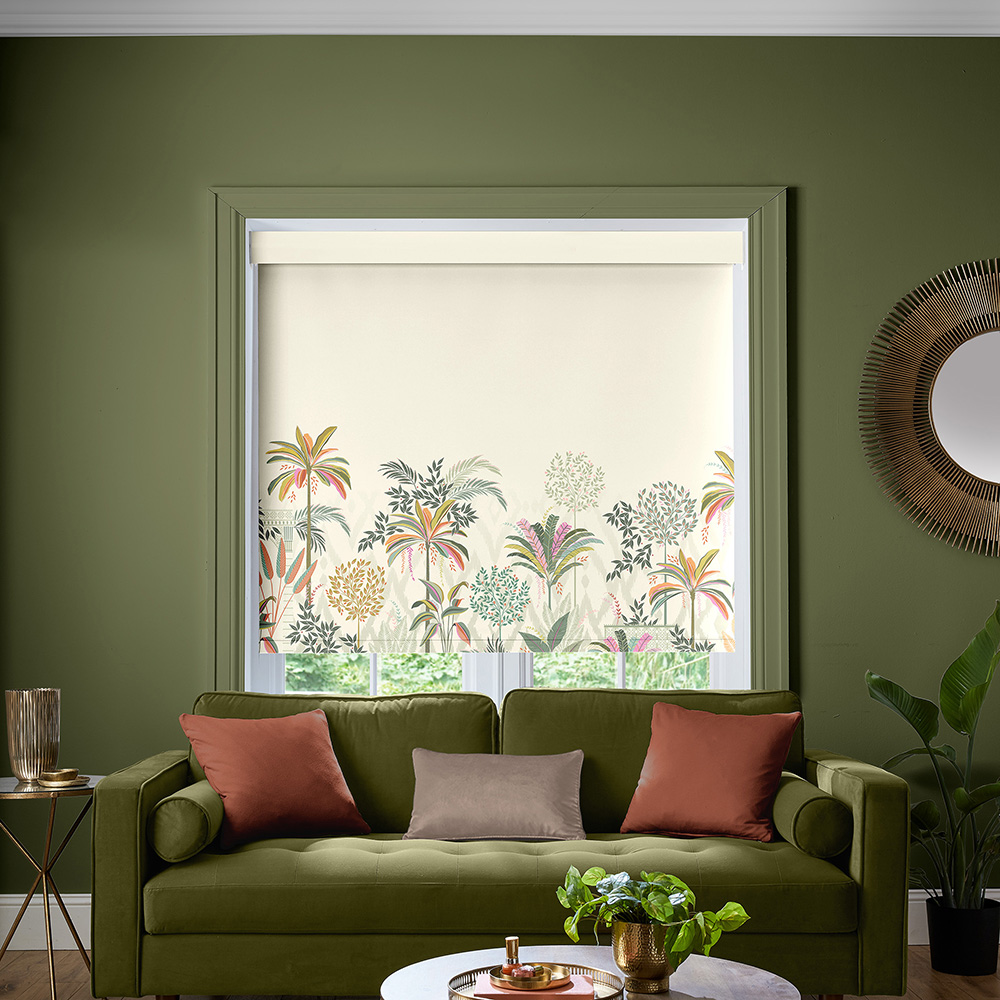 Palm Garden Border Light Stone Roller Blind