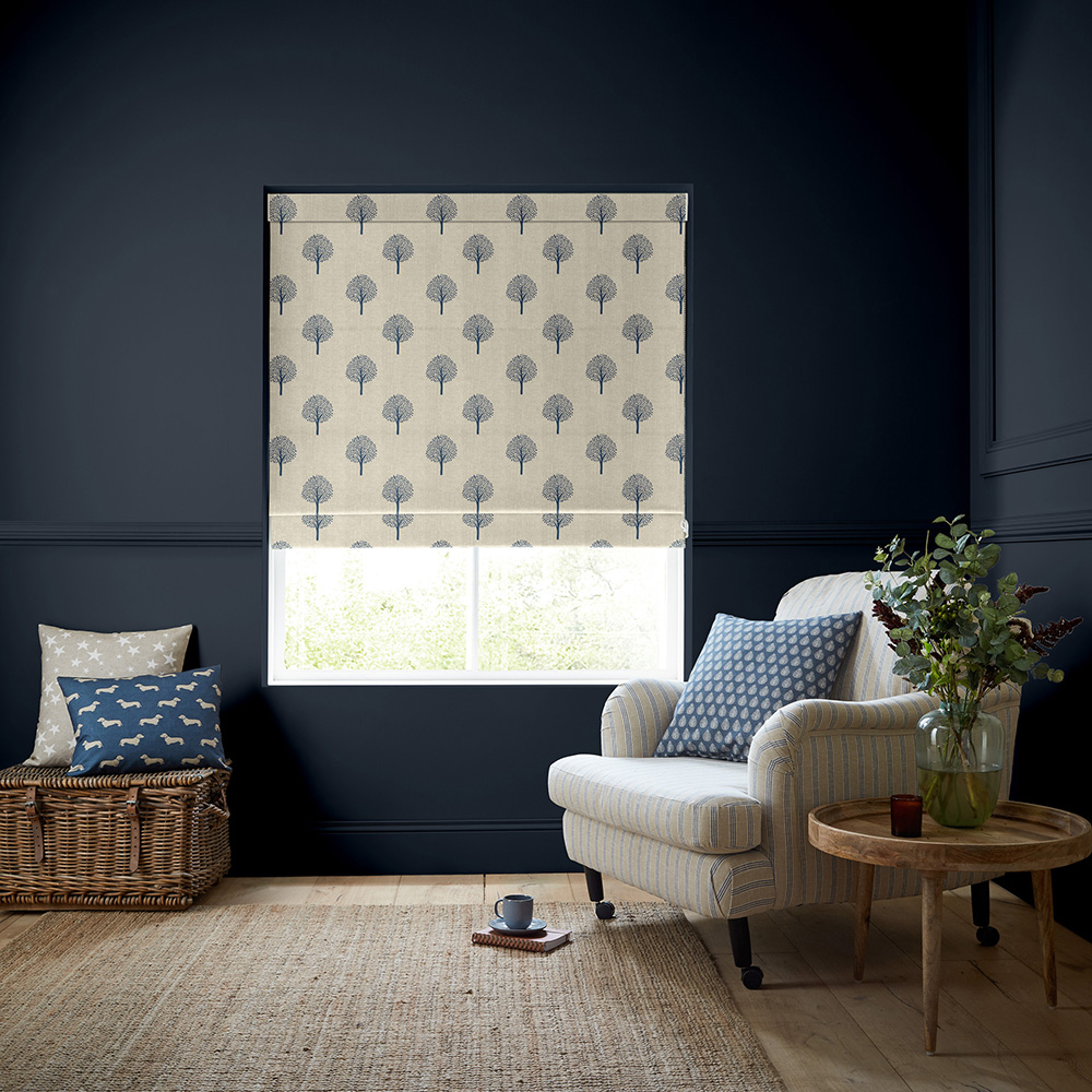 Yew Tree Print Navy Roman Blind