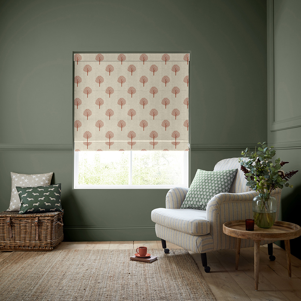 Yew Tree Print Rust Roman Blind