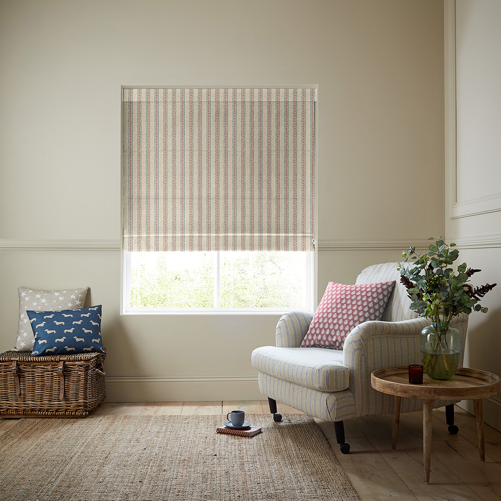 Block Printed Stripe Pink & Blue Roman Blind