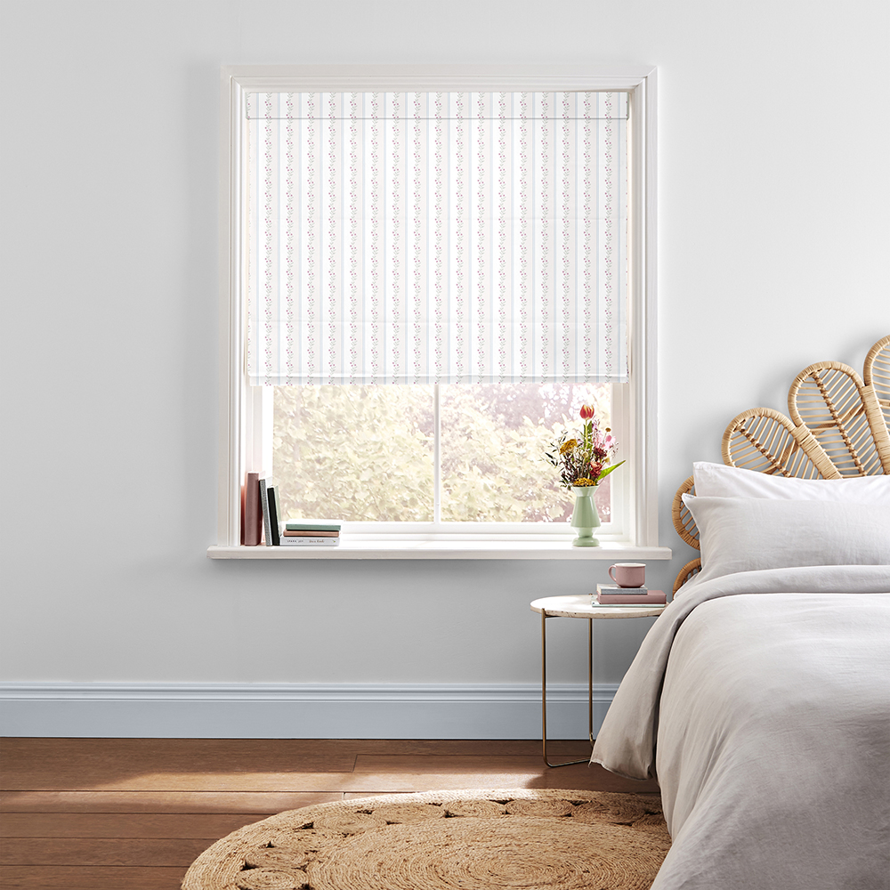Ticking Vine Cream & Pink Roman Blind