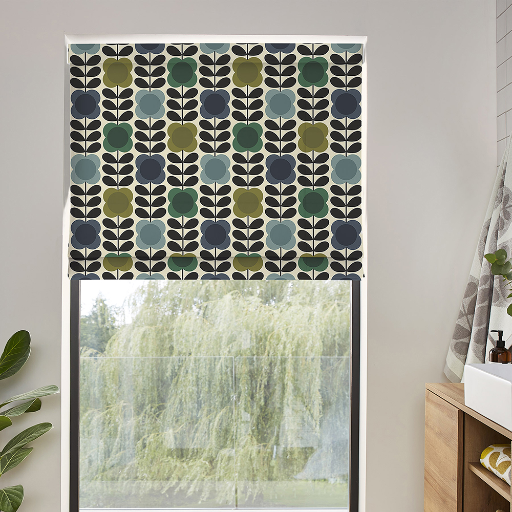 Spot Flower Stem Blue & Green Roman Blind
